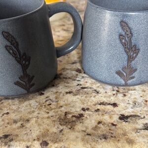 Gray Ceramic Mugs with Floral Design